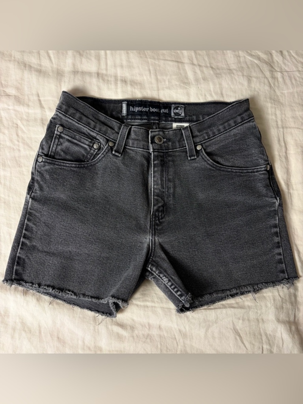 Vintage 90s Levi’s SilverTab Hipster Boot Cut Cutoff Shorts Black Gray Sz 25/26